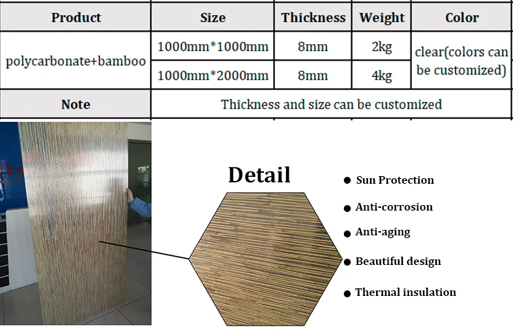 Plastic skylight sun shade sheet of polycarbonate bamboo sheet