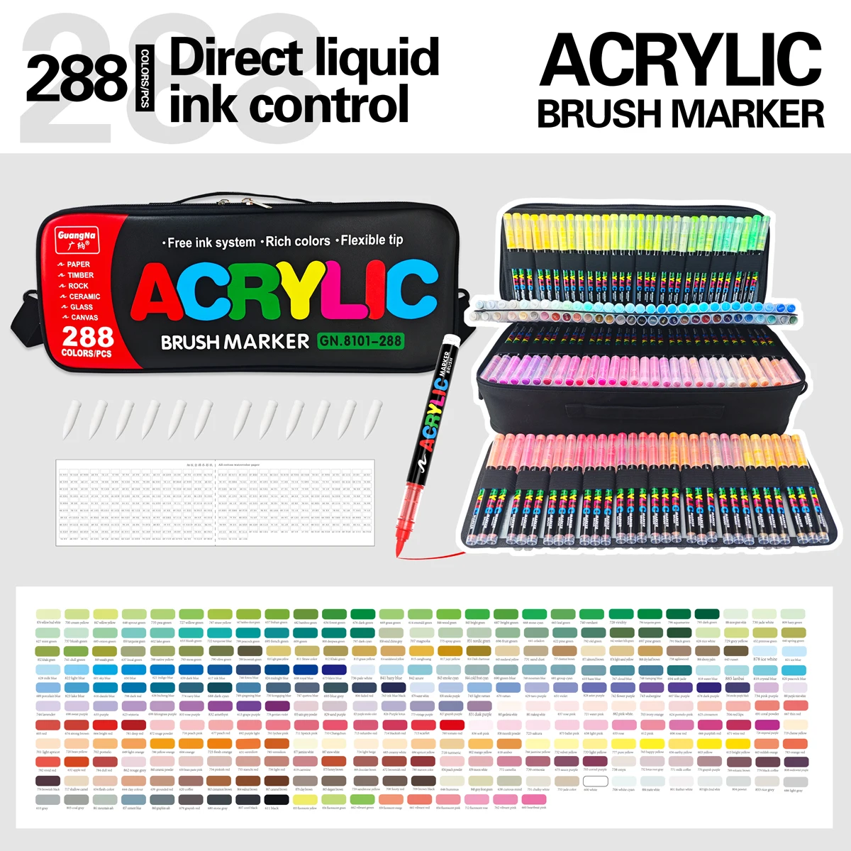 「値下げ不可」 GuangNa【288色 アクリルマーカーセット】 Guangna 288 Color Acrylic Marker Set - Permanent Acrylic Paint