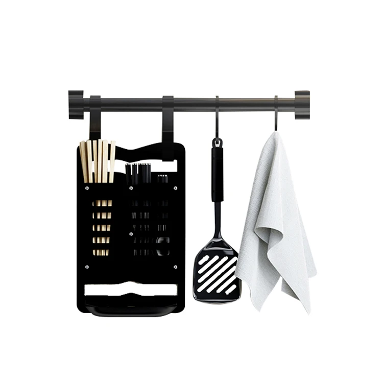 High Quality Black Color Space Aluminum Home Multifunctional Wall Mounted Kitchen Plate Storage Rack