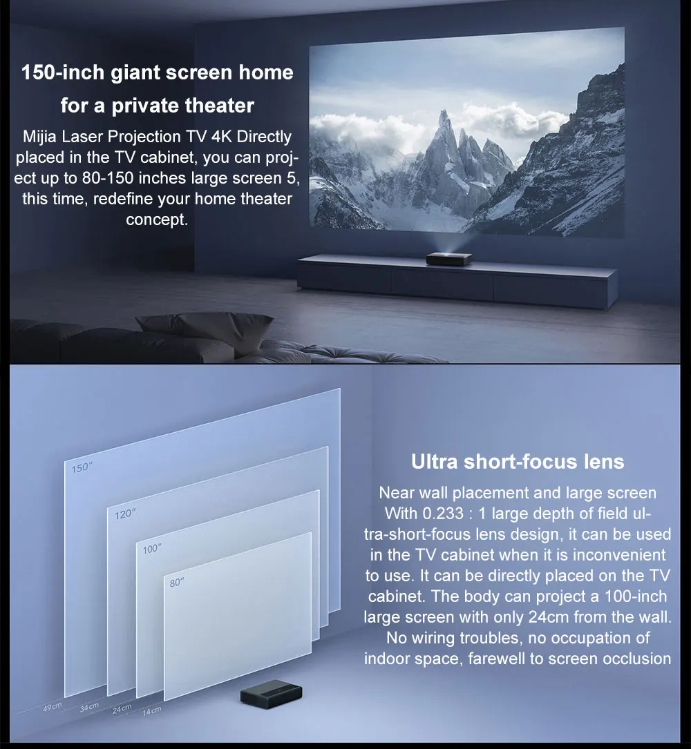 Xiaomi Projector,Mijia 4k Laser Projector Tv With Ultra Short Throw 3840x2160p 4k Proyector