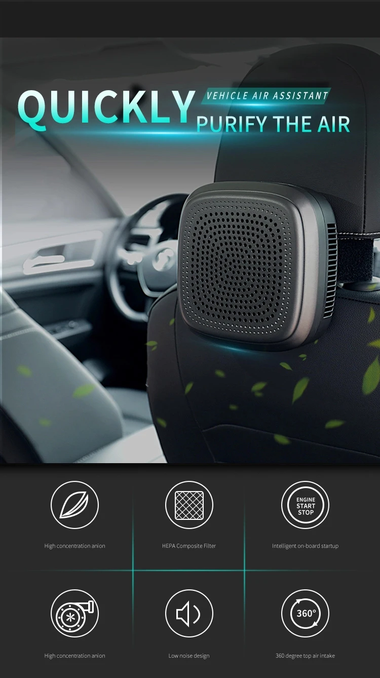 2020 amazon  New Design Car Air Purifier Mini Portable Car Negative Ion Photocatalyst Vehicle Air Purifier in stock