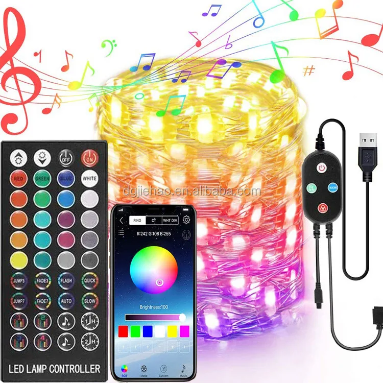 Bluetooth APP Control Waterproof 32.8ft 0603 LED Lights String Color Changing Lights Sync to Music with IR Remote for TV, Party