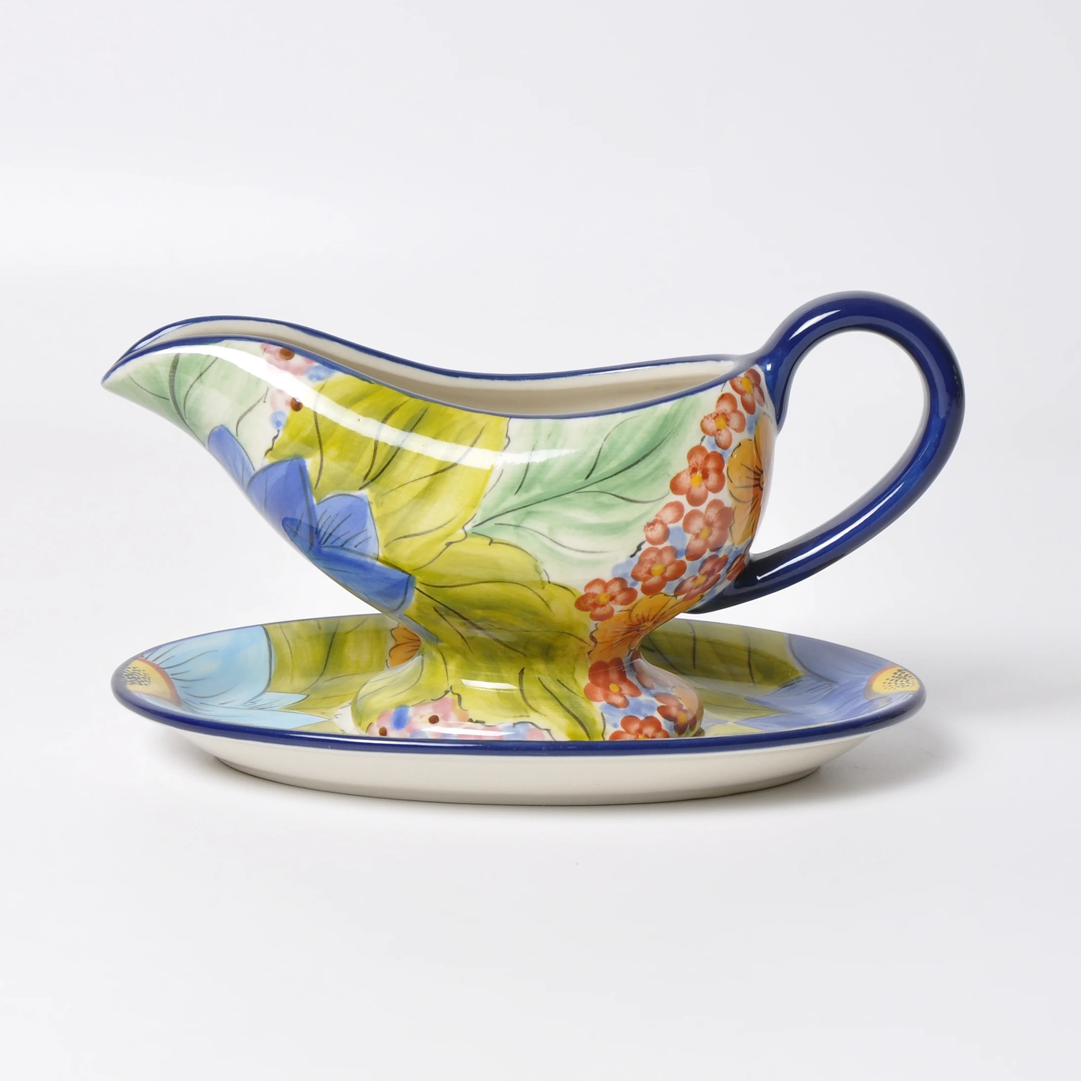 
Hand Painted Home Restaurant Hotel Table Use Ceramic Stoneware Unique Gravy Boat With Saucer 