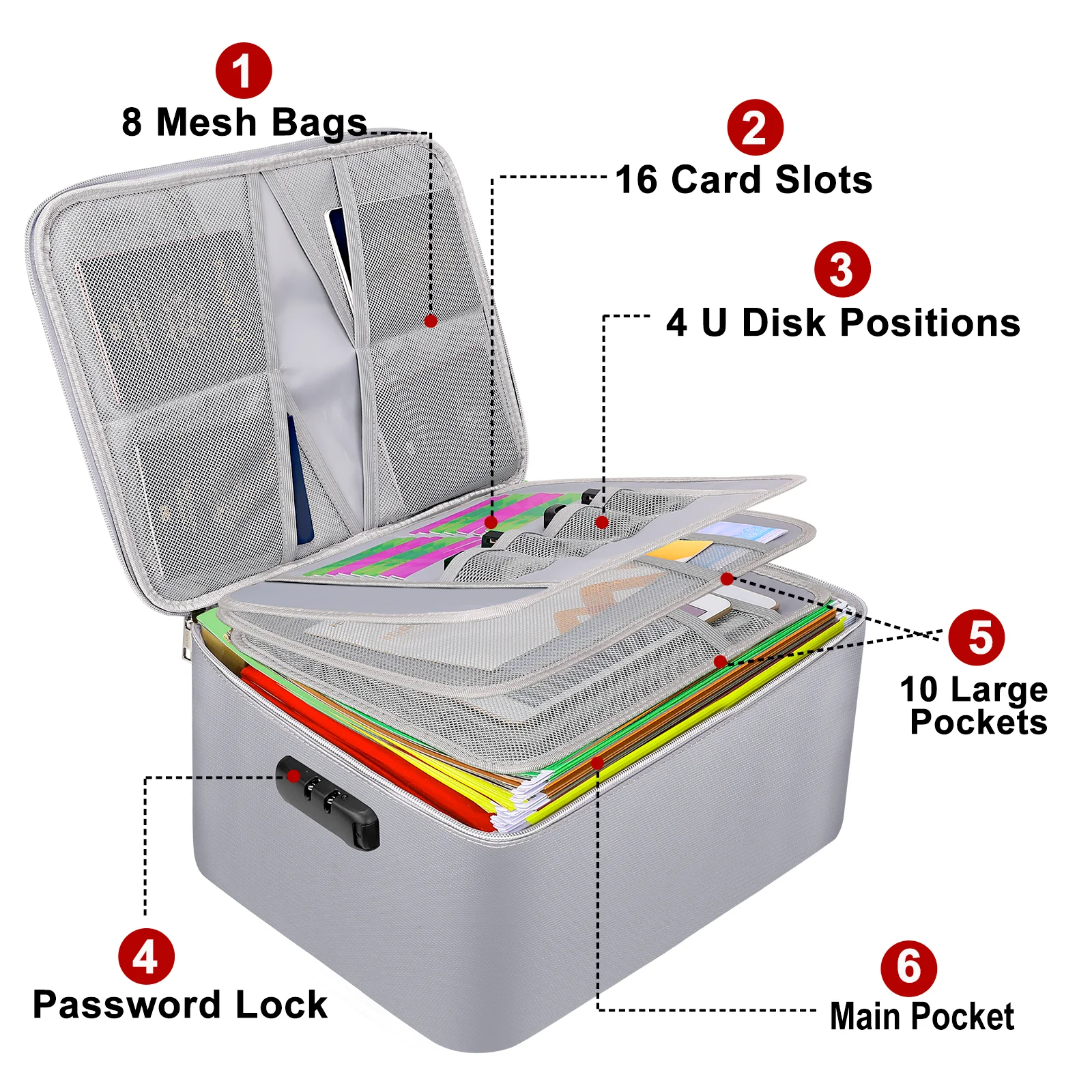 Weatherproof Folder Storage Box Fireproof Waterproof Silver Folder-Shaped Document Organizer Box with ...