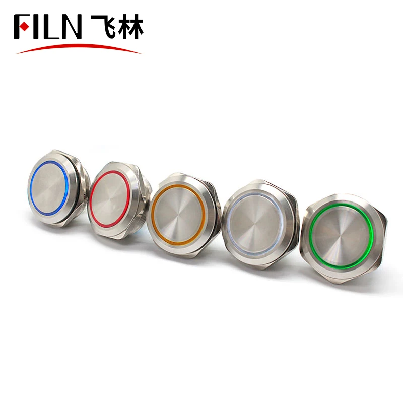 FILN 40mm stainless steel ring lamp 12v 24v 220v green white yellow red momentary latching 1no1nc led metal push button switch