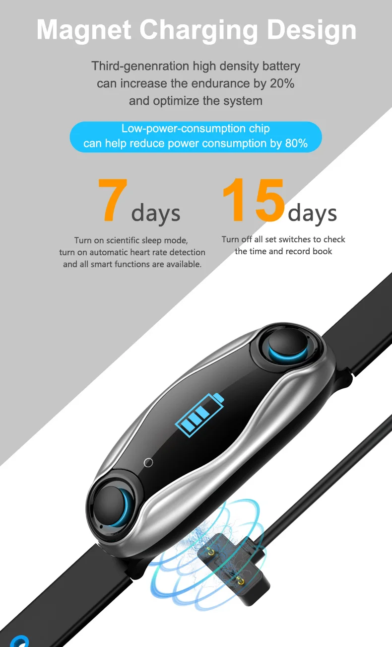 T90 Waterproof BT Headset Earbud Smart Bracelet Sports Watch App Remote Photograph Hand Band - ANKUX.COM