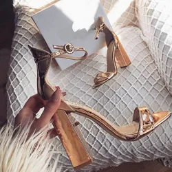 PDEP elegant sexy golden square heel 12 cm big size42 open-toe fashion high heel women dress shoes high heel sandals
