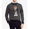 Two Stripes At The Left Sleeve Front Bear Cute Winter Clothing Long Sleeve Crew Neck Jumper Knitwear Pullover Sweater Men Tops