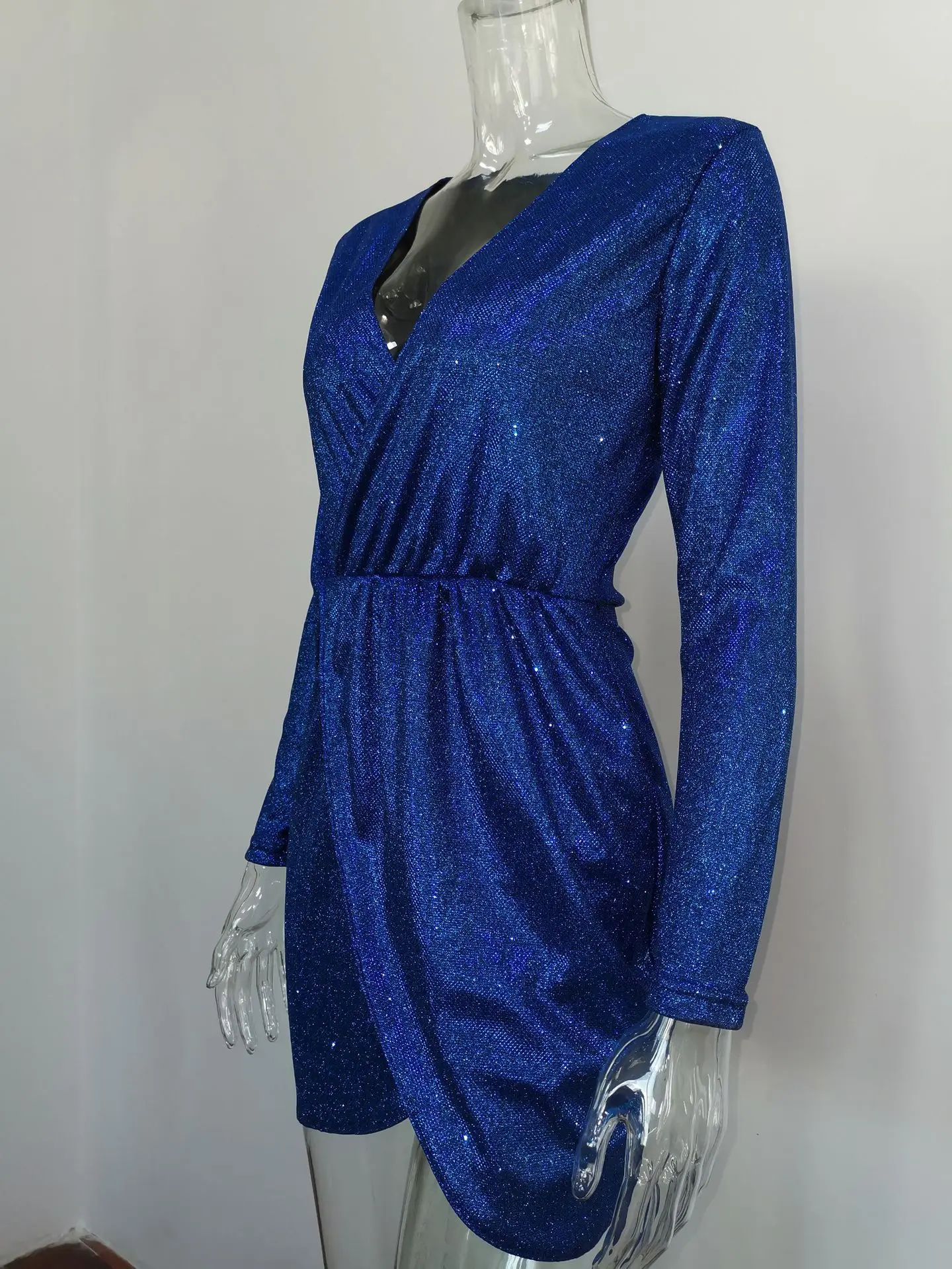 Golden Silver Glitter Dresses For Women Deep V Neck Sequin Mini Bodycon