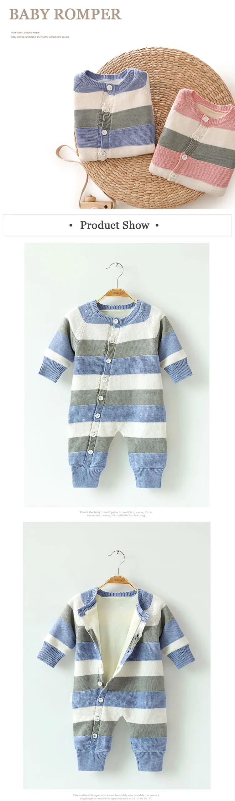 knitted newborn 100% cotton baby rompers infant toddlers clothing pajama romper