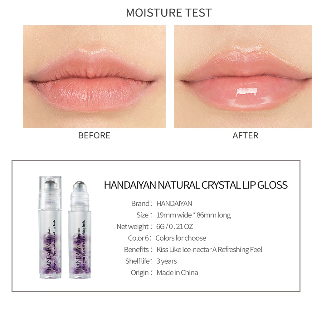 Handaiyan Crystal Stone Rollon Lip Oil Lip Gloss Long Lasting Moisturizing Shining Lip Wrinkles