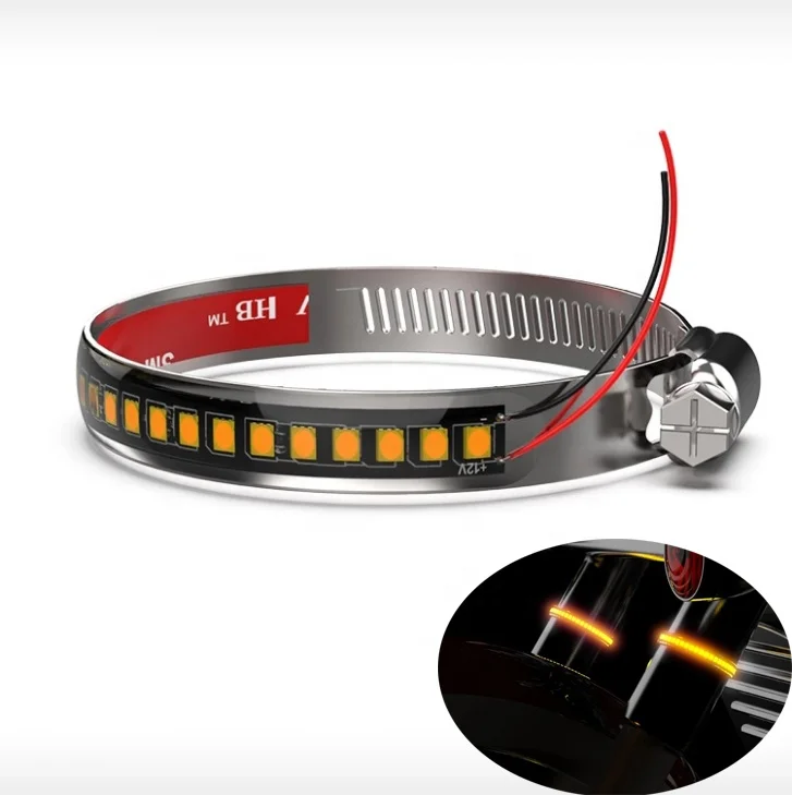2pcs Stainless Steel LED Motorcycle Shock Absorber Flexible Strip Light Decoration Turn Signals Ring Light
