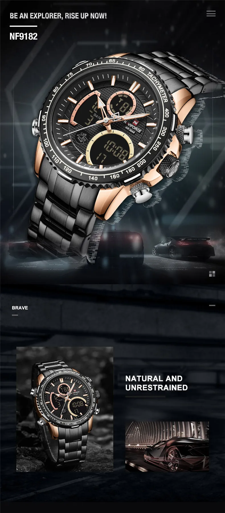 NAVIFORCE 9182 Watch for Men Luxury Brand LED Digital Wristwatch Sport Quartz Male Waterproof Luminous Clock Relogio Masculino