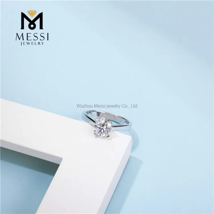 Messi Jewelry simple design 6.5mm 1ct moissanite solitaire woman ring wholesale 925 sterling silver ring