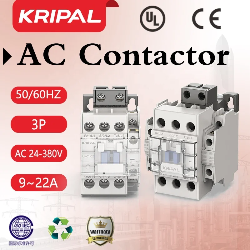 KRIPAL 3 Pole AC Contactor 22A with 12V-380V Coils for AC Motor ...