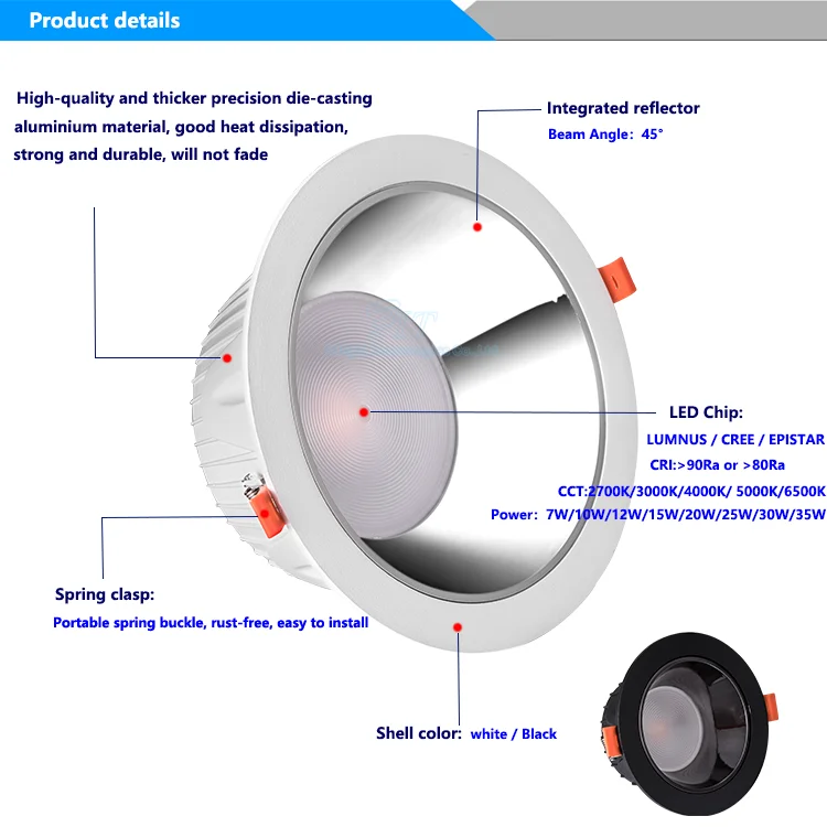 30w 6inch Anti Glare Led Downlight Cob Downlight Led Pure Aluminum ...