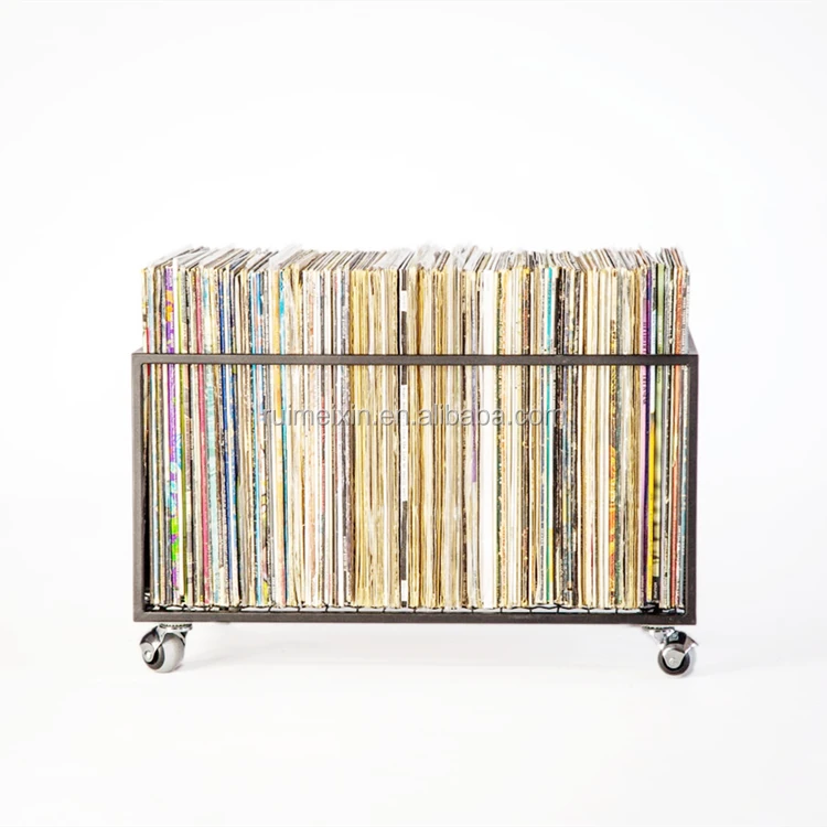 Rotating Metal Cd Stand Vinyl Record Storage Cart Rack Album Crate Lp