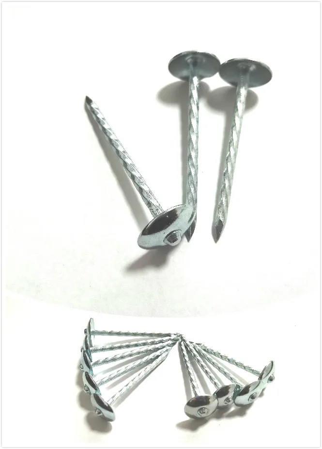 Zinc coated umbrella roofing nails