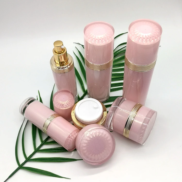 Unique Acrylic Skin Care Pink Cosmetic Bottles For Lotions And Jars