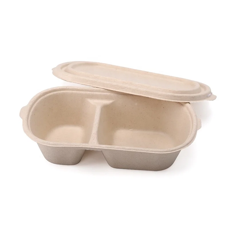 800/1000ml 2 Compartments Sugarcane Bagasse Biodegradable Disposable ...