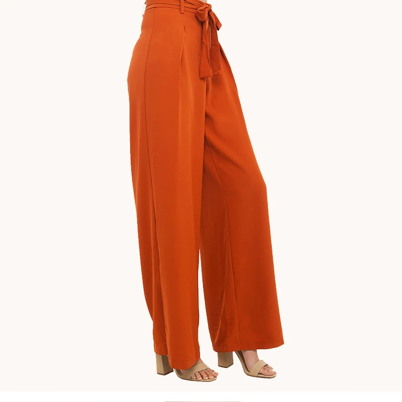 Hot Streetwear Women Orange Wide Leg Chiffon Pants Trousers Palazzo OL Pants Long Culottes Pant