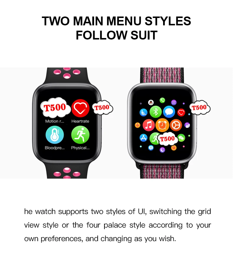 Top Sell Smartwatch Series 5 T500 BT Call 44mm Smart Watch Heart Rate Monitor Blood Pressure PK IWO 12 IW