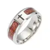 Fashion Men's Jewelry Stainless Steel Material Half-turn Wooden Engraved Cross Designs Rings For Boy Men