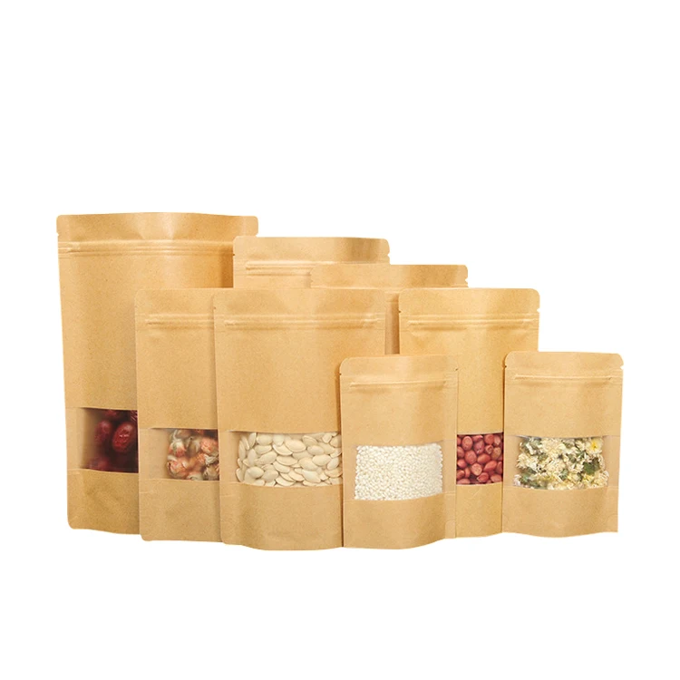 Plain Stand Up Brown Kraft Paper Zip Lock Food Packaging Pouch With ...