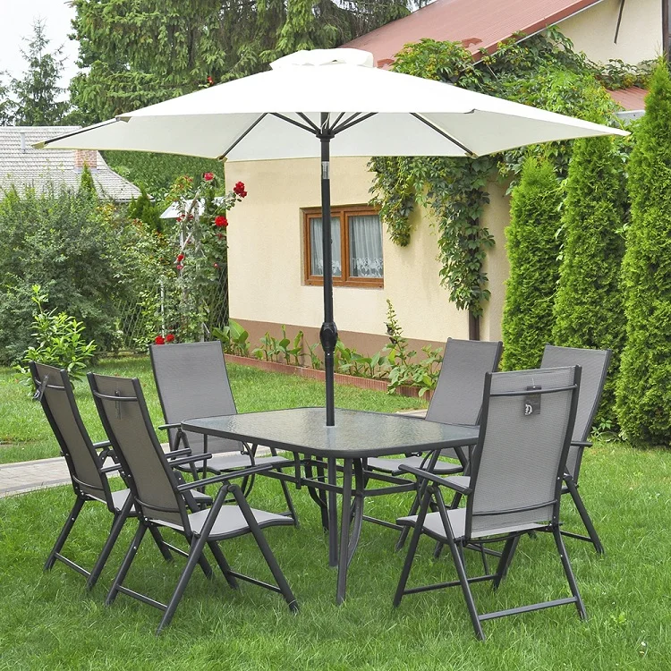 lingjiushopping Juego Lounge de jardín de ratán con parasol de exterior negro estructura de acero camas para exterior 