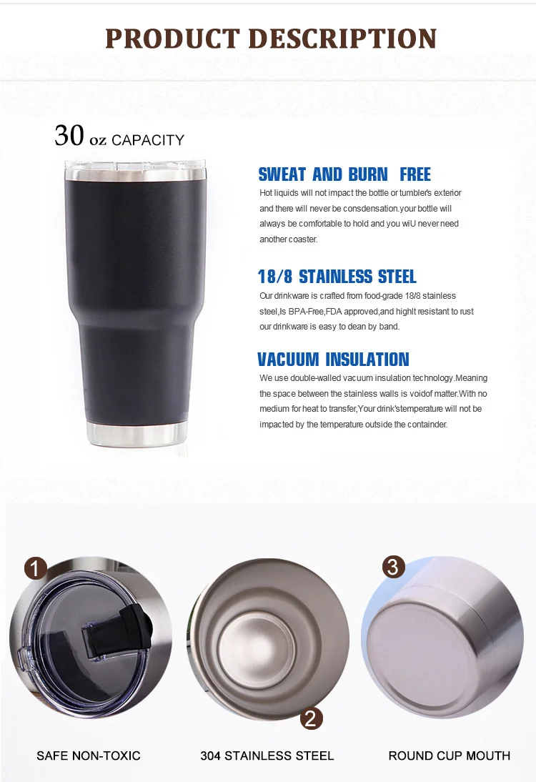 High Quality Custom Logo 30 Oz Powder Coated Matte Black Color Coffee