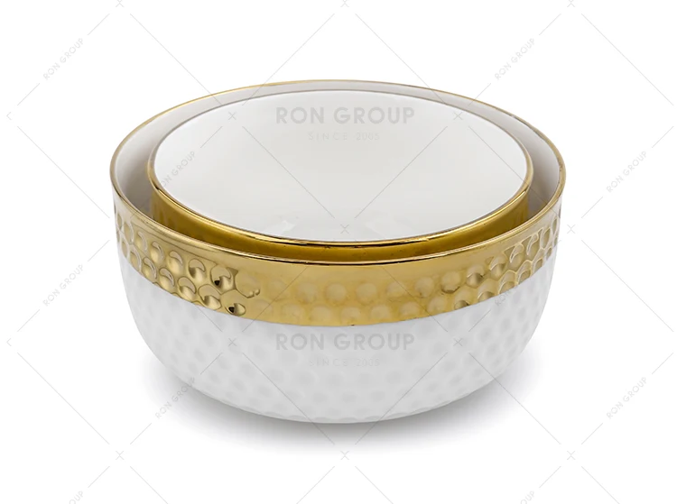 cheap price custom wedding decorative pottery plate bowls large luxury gold plated dinner salad fruit serving soup ceramic bowl