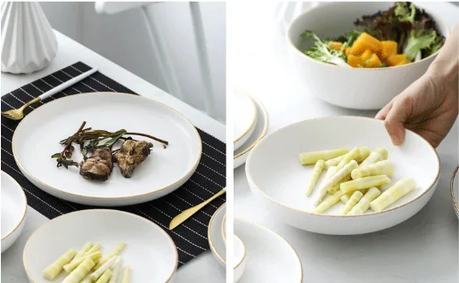 Nordic Ins tableware creative painted gold white porcelain dish ceramic Western dish steak dish