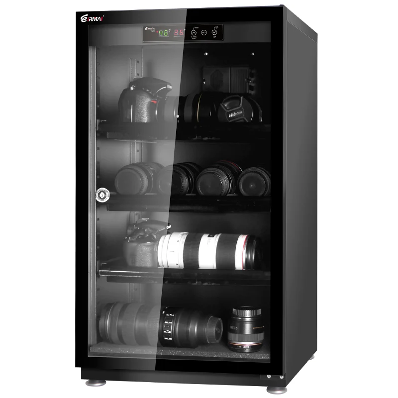 
100L LCD auto electronic digital Display modern glass Drying machine Cabinet for Lens Camera 