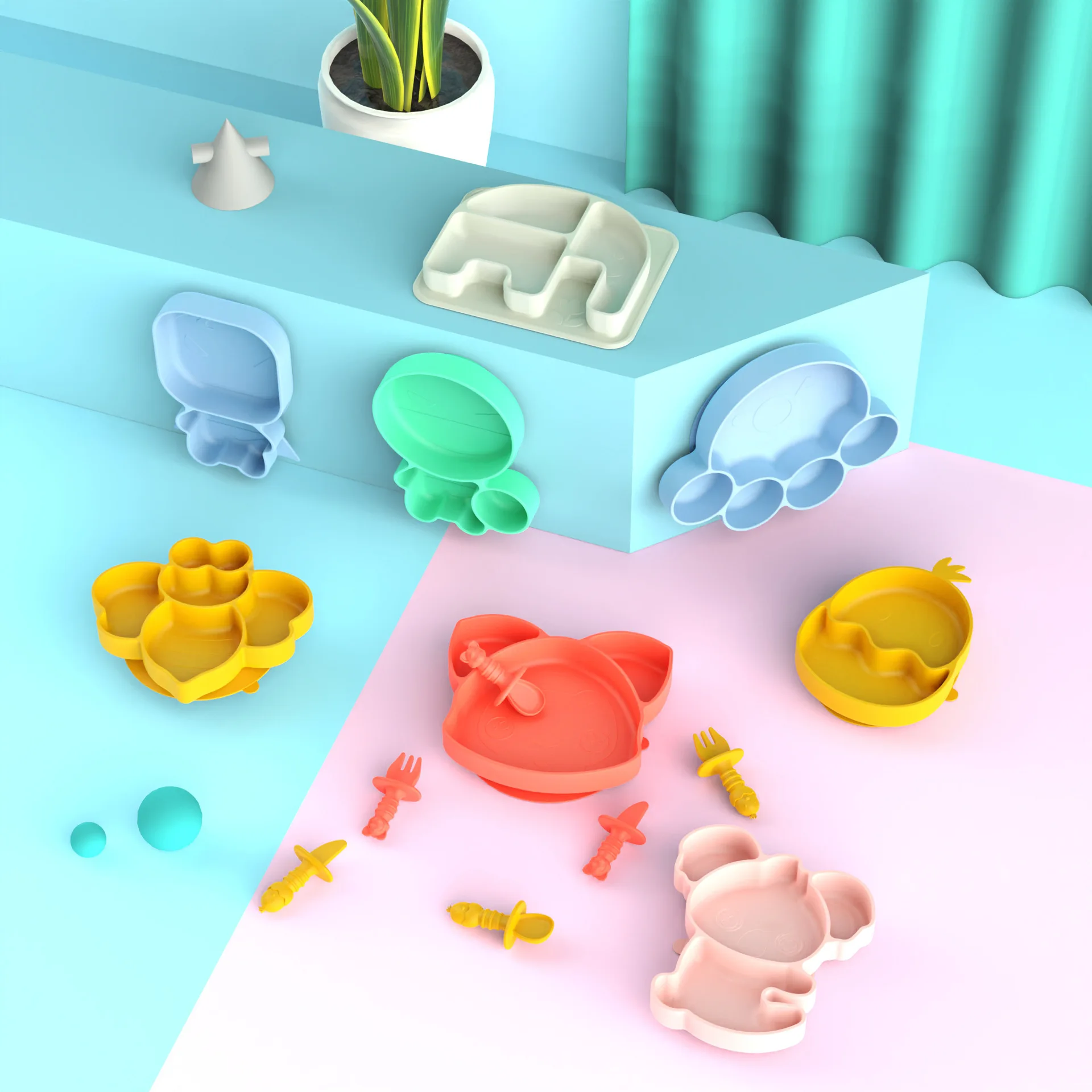 Baby Silicone Dinner Plate Divided Cartoon Children's Tableware Food