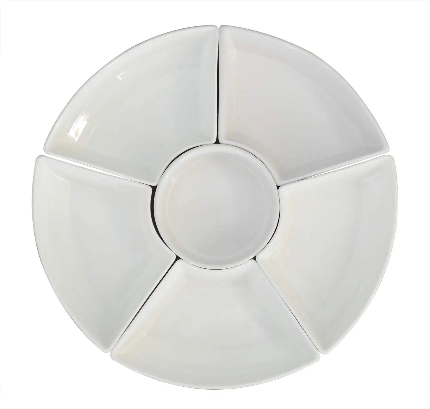 Ceramic Serving Dish Tray with Round Bamboo Pattern Customizable Logo Minimalist White Porcelain Tableware for Home Party Use details