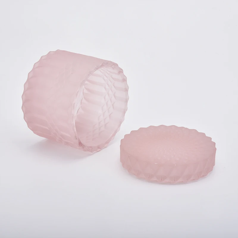 Decorative Pink Glass Candle Holder With Lids