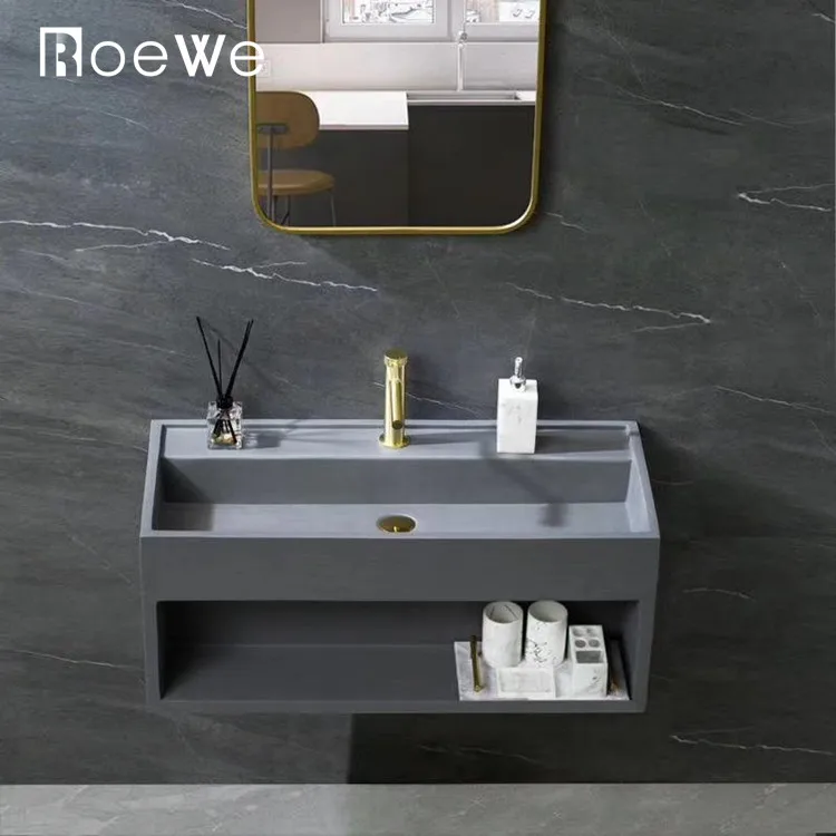 Wall Hung Solid Surface Marble Washbasin Custom Size Bathroom Sinks