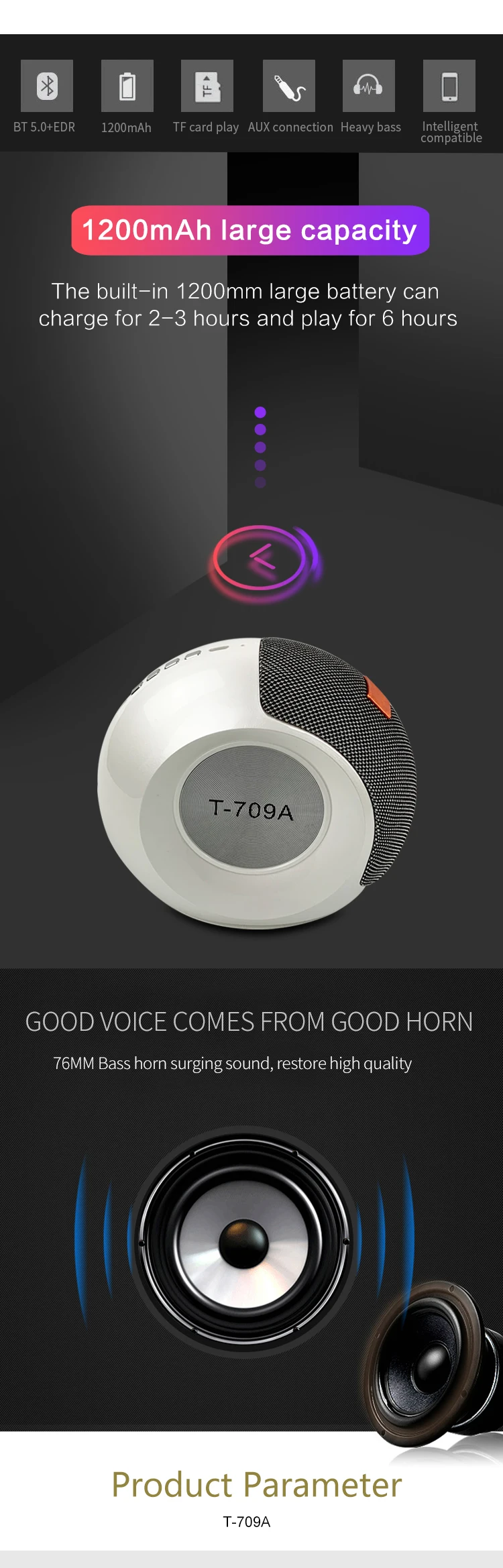 T-709A Wheel shaped bluetooth wireless speaker with TF AUX FM - ANKUX.COM
