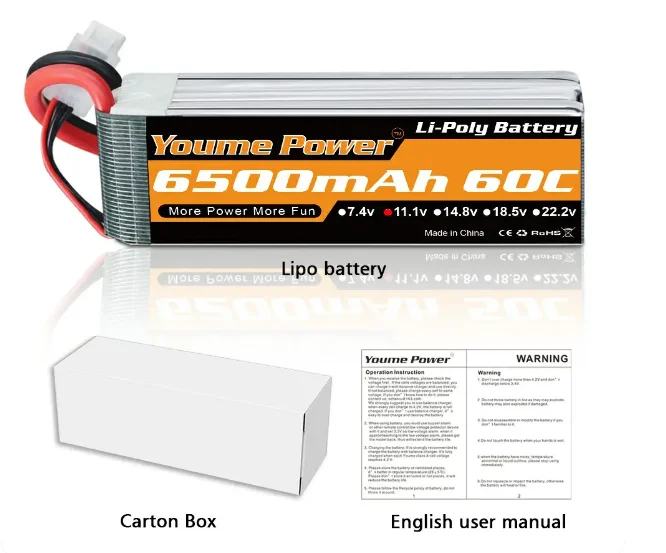  6500mah 2s 3s 4s 6s 7.4v 11.1v 14.8v 22.2v with T/XT60/TRX/XT90/EC5 plugs for FPV supplier