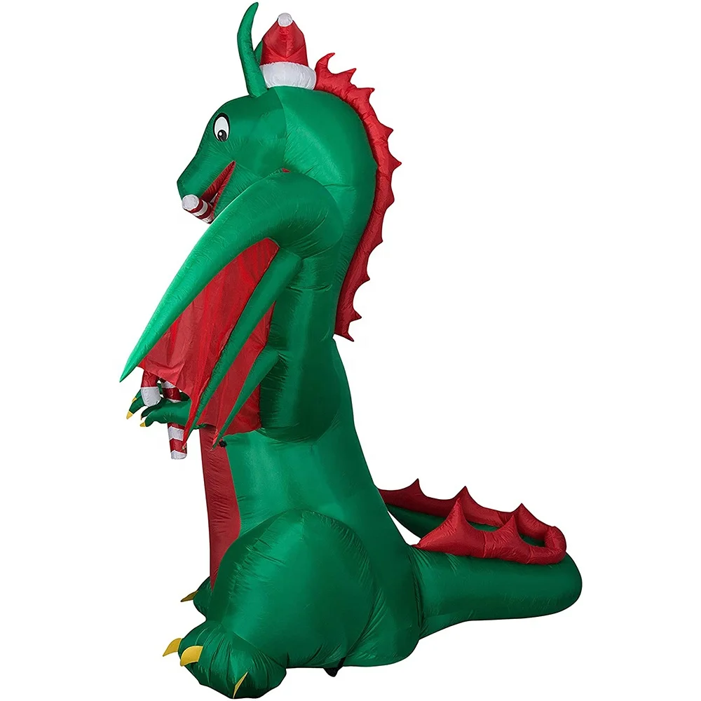 animated inflatable kaleidoscope dragon with santa hat