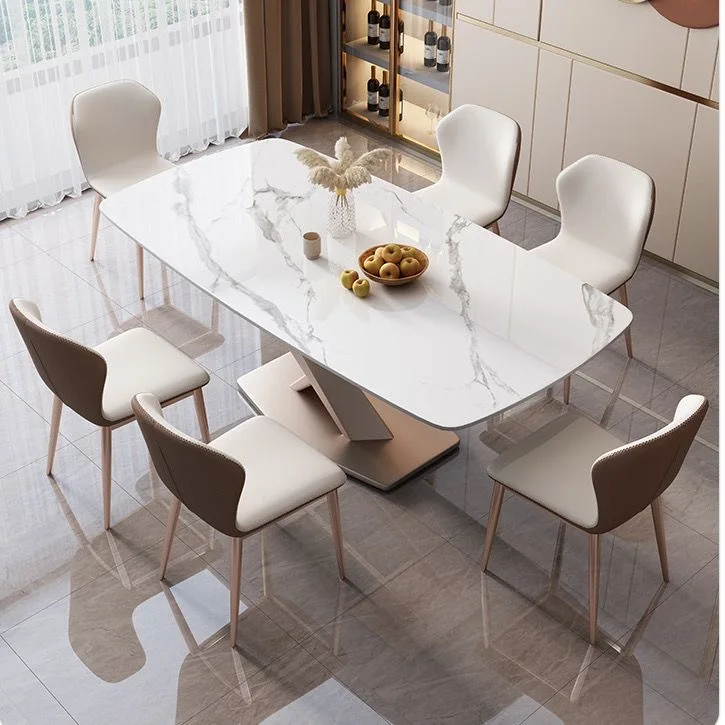 Modern Home Furniture Dinning Table Set 6 Seater Rectangular Marble ...
