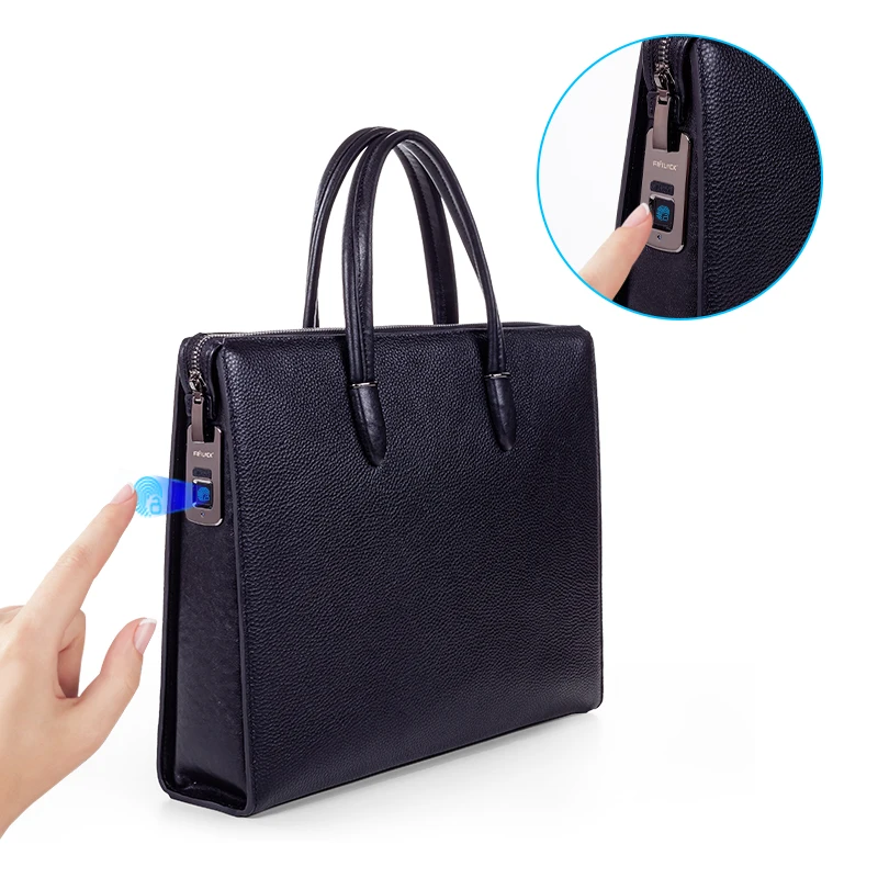 Fingerprint Lock Lawyer Anti Theft Briefcase Laptop Business Bag Cow