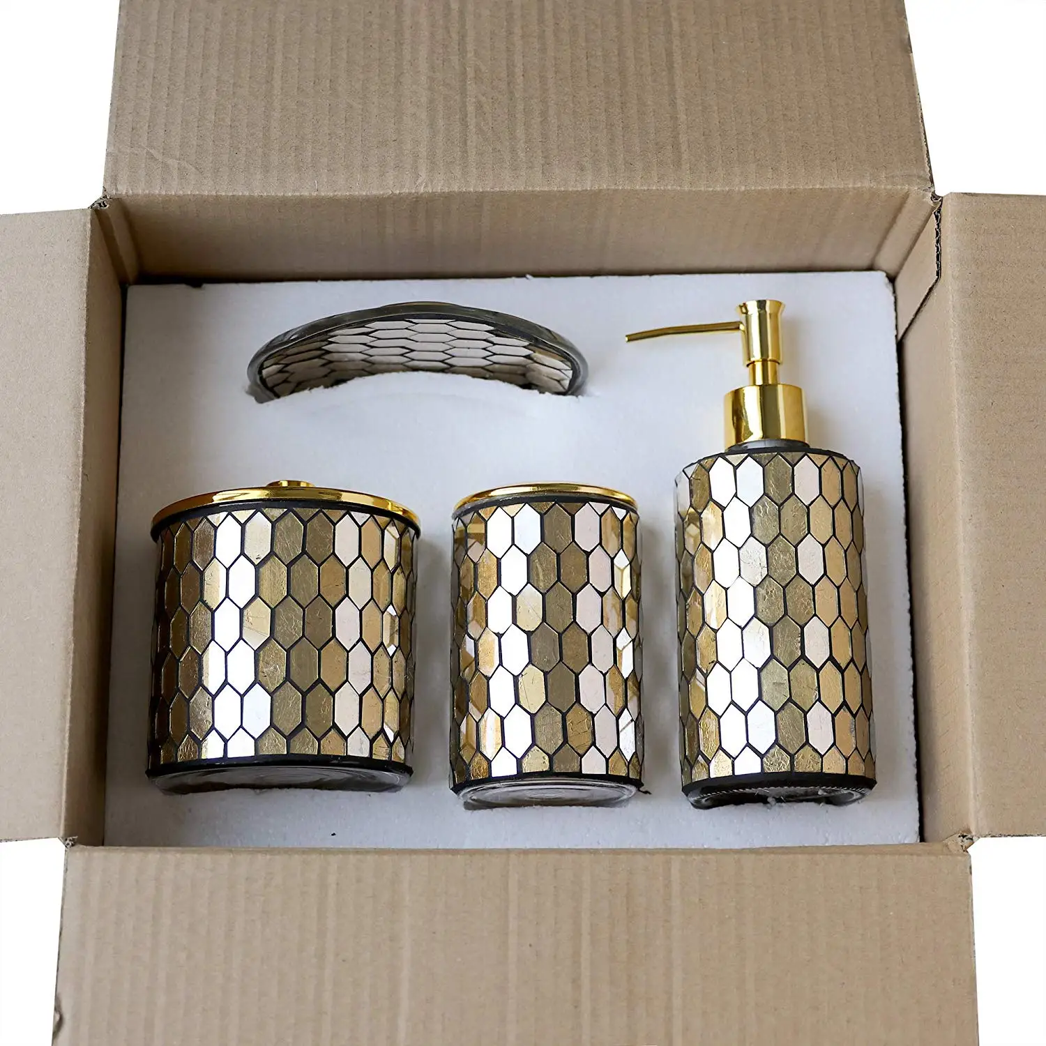 Kmwares Decorative Mosaic Glass Bathroom Accessories Set 6pcs