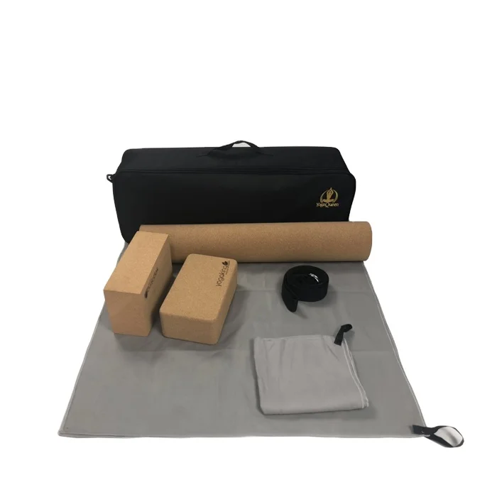 Custom Eco Friendly Natural Corkr / Tpe Yoga Mat Starter Kit / Set