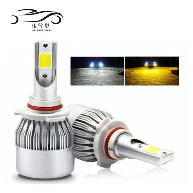 Factory price  C6 dual color yellow white led headlight H4 H7 H11 9005 9006 COB chip 36w 3800lm car headlamp bulb