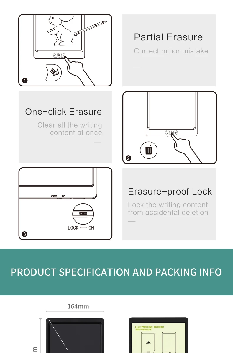 Erasable Notepad Partial Delete Writing Board 10 Inch Writing Tablet for Kids Digital Drawing Learning Toys