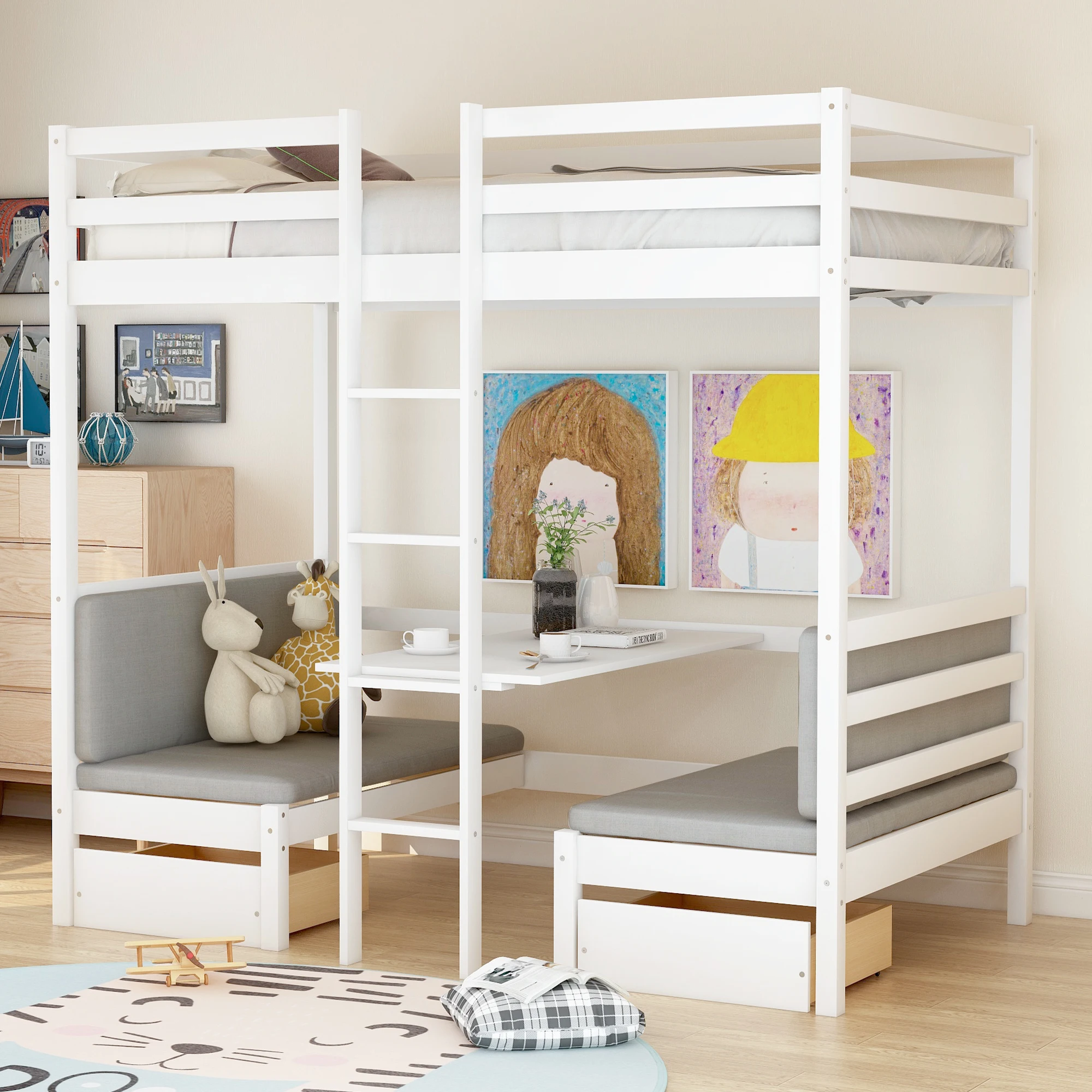 solid wood white bunk beds