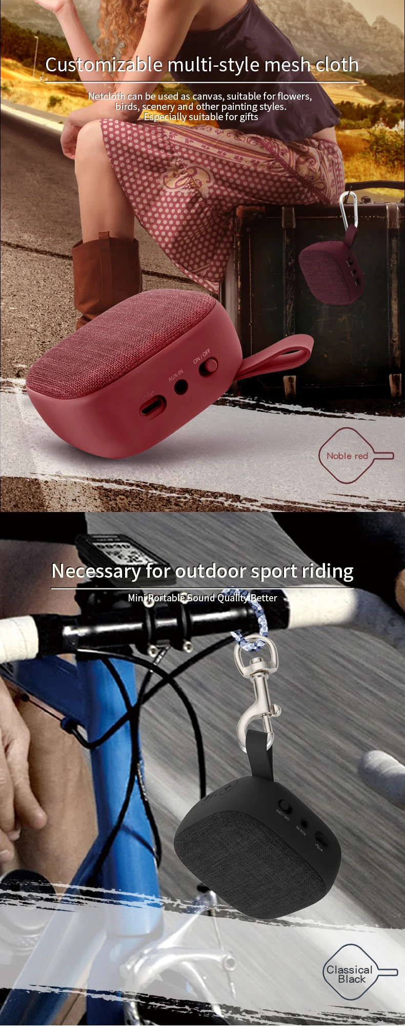 Gray t3 t7 fabric bluetooth mini speaker with pu handle 180mm support tf/usb/handsfree fabric wireless speaker phone holder - ANKUX.COM