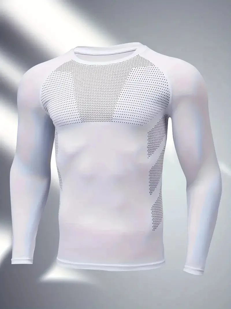 High Elasticity Quick-Drying Men's Compressed Fitness Cycling T-Shirt Popular Sports Bodysuit Long Sleeves Active Tops