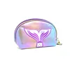 Stylish holographic pu leather mermaid tail makeup bag small shell shape cosmetic pouch bag